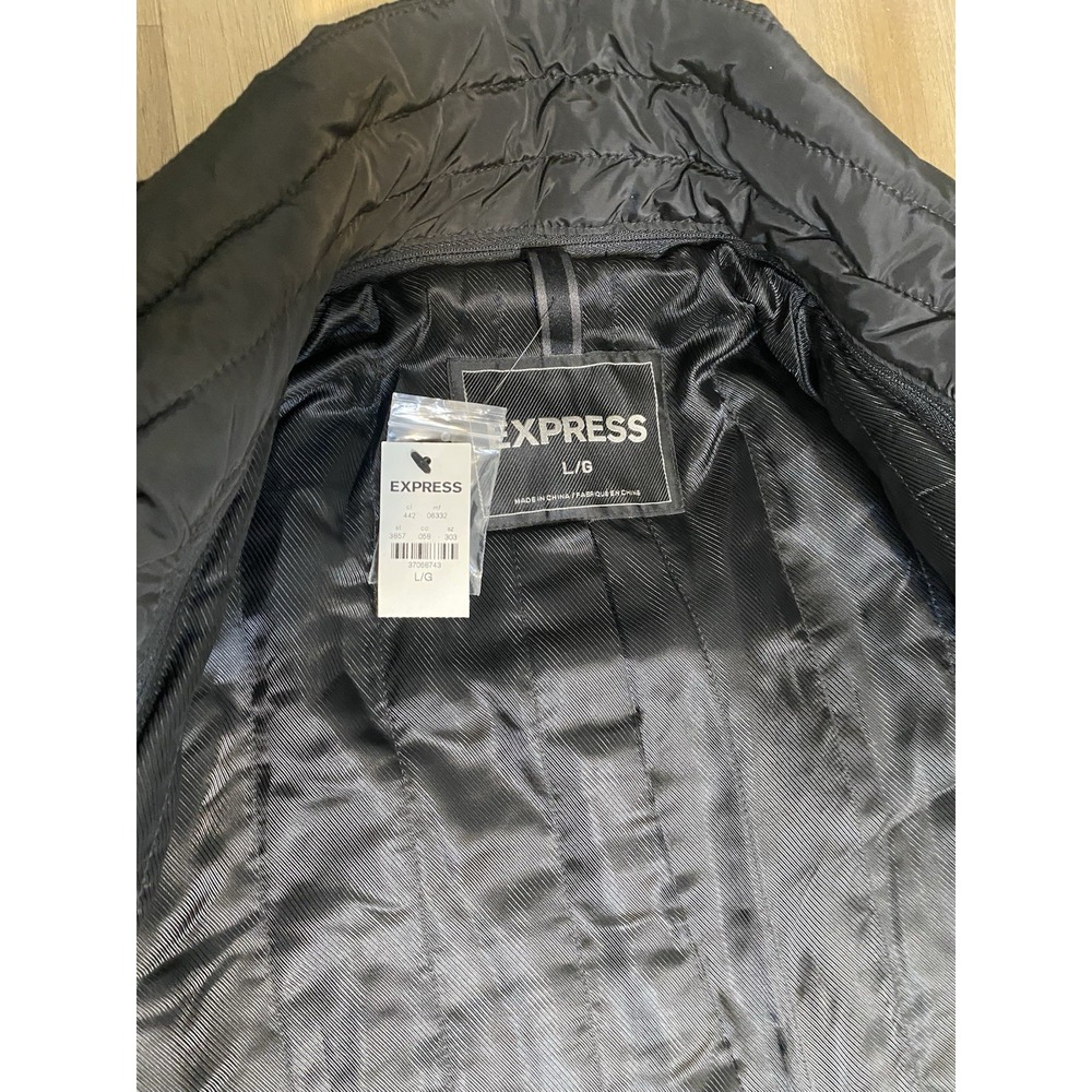 NWT Express‎ Double Breasted Wool Blend Peacoat Black Lined Preppy Coat Men L - Picture 8 of 10